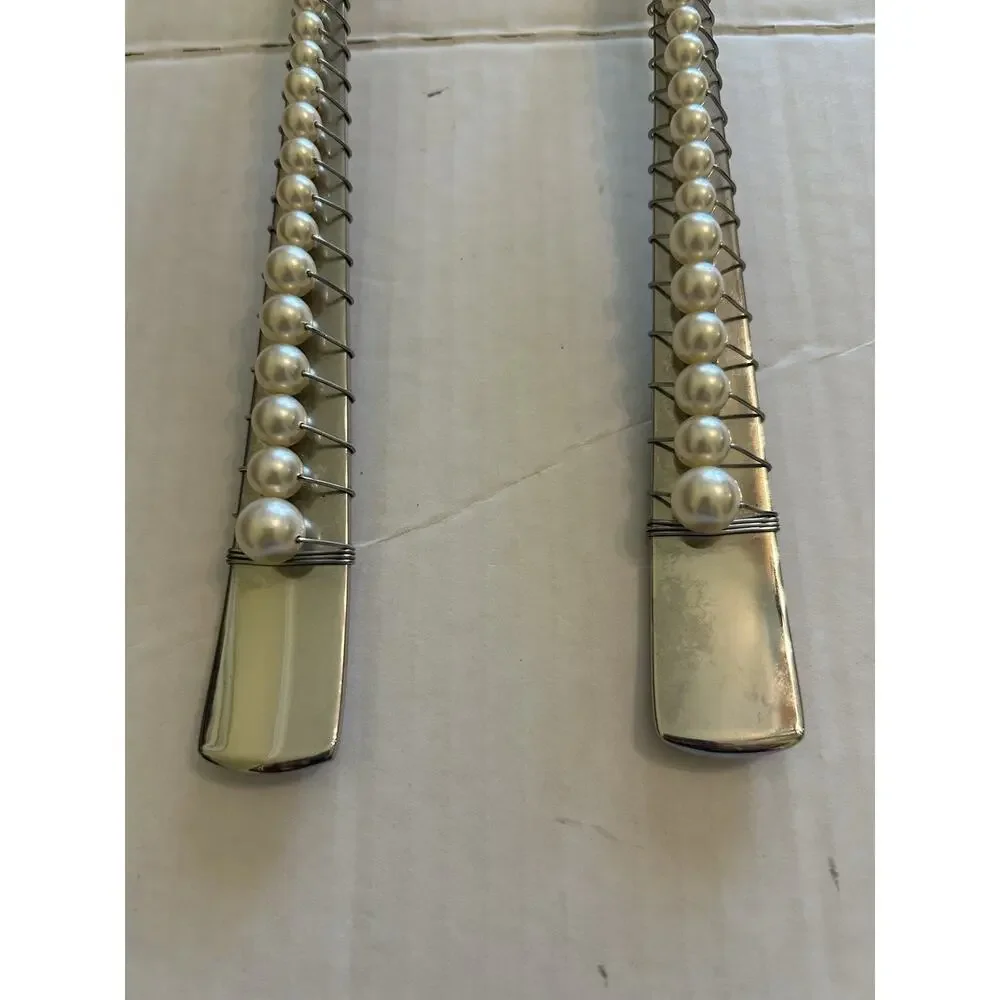Vtg Oneida Grosvenor 1921 Pearl Bead Wired 2 Stainless‎ Steel Serving Utensils